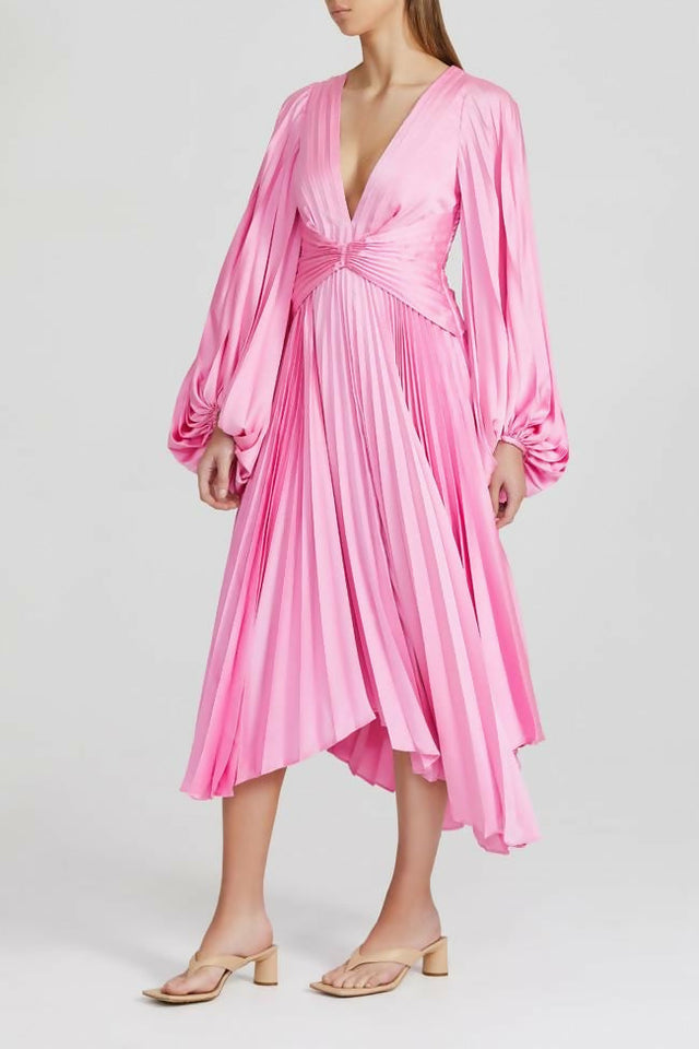 Acler Palms Pleat Dress - 12 / Pink - Dresses