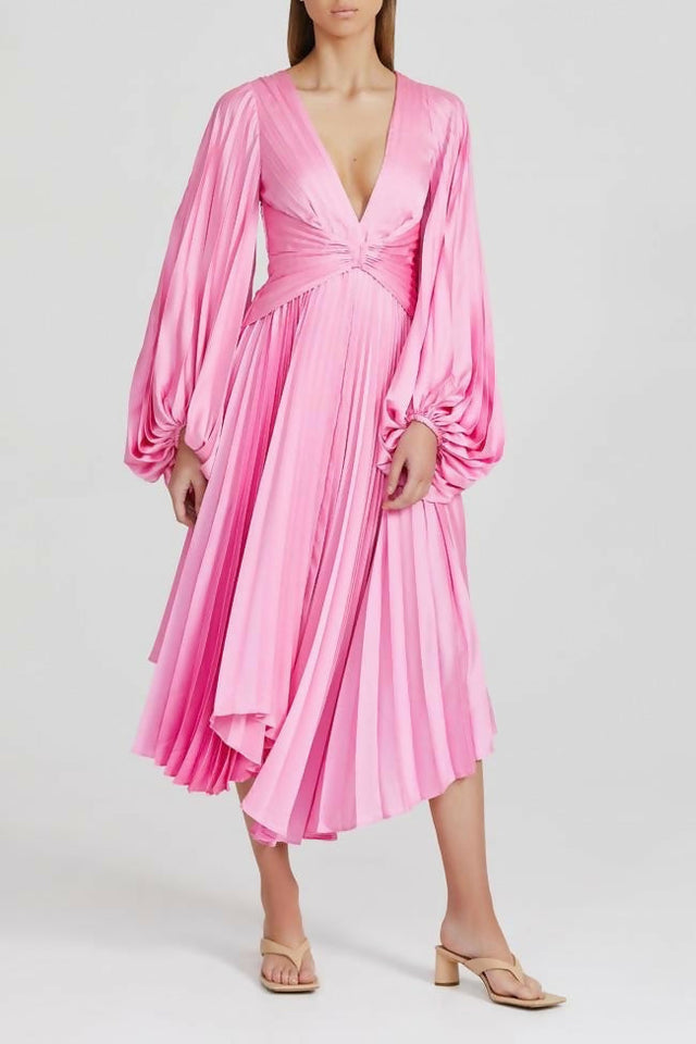 Acler Palms Pleat Dress - 12 / Pink - Dresses