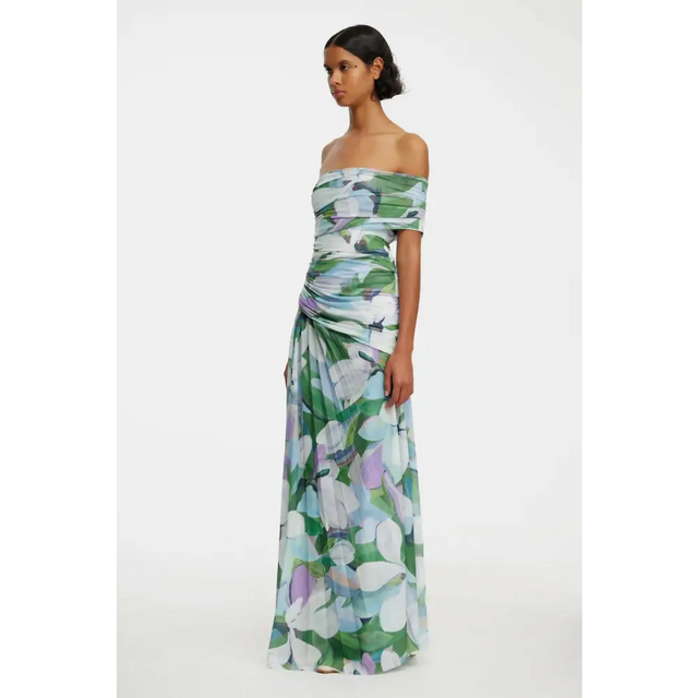 Acler Richdore Off-Shoulder Green Floral Maxi Dress Size 6 & 10 - Dresses