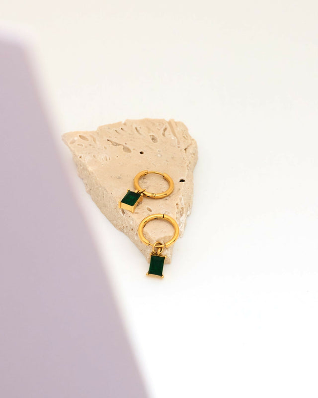 Afine Mia Emerald Earrings - Gold - Earrings