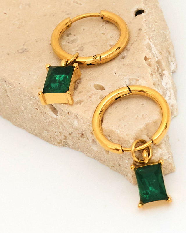 Afine Mia Emerald Earrings - Gold - Earrings