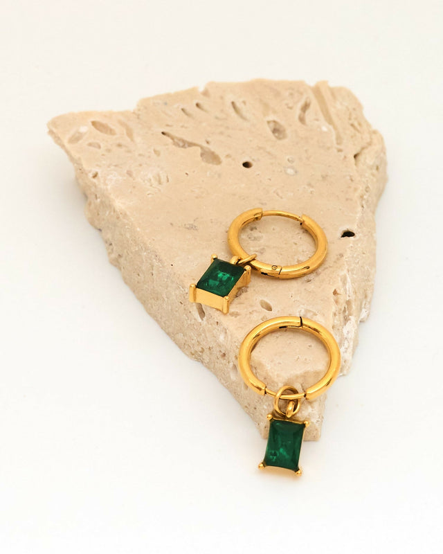 Afine Mia Emerald Earrings - Gold - Earrings