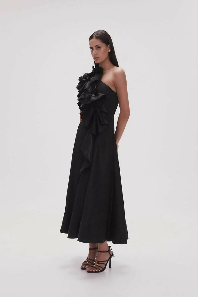 Aje Adelia Ruffle Midi Dress Black Size S/AU 8 - 8 / Black - Dresses