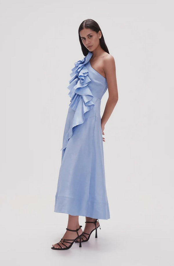 Aje Adelia Ruffle Midi Dress Blue - 8 / Blue - Dresses