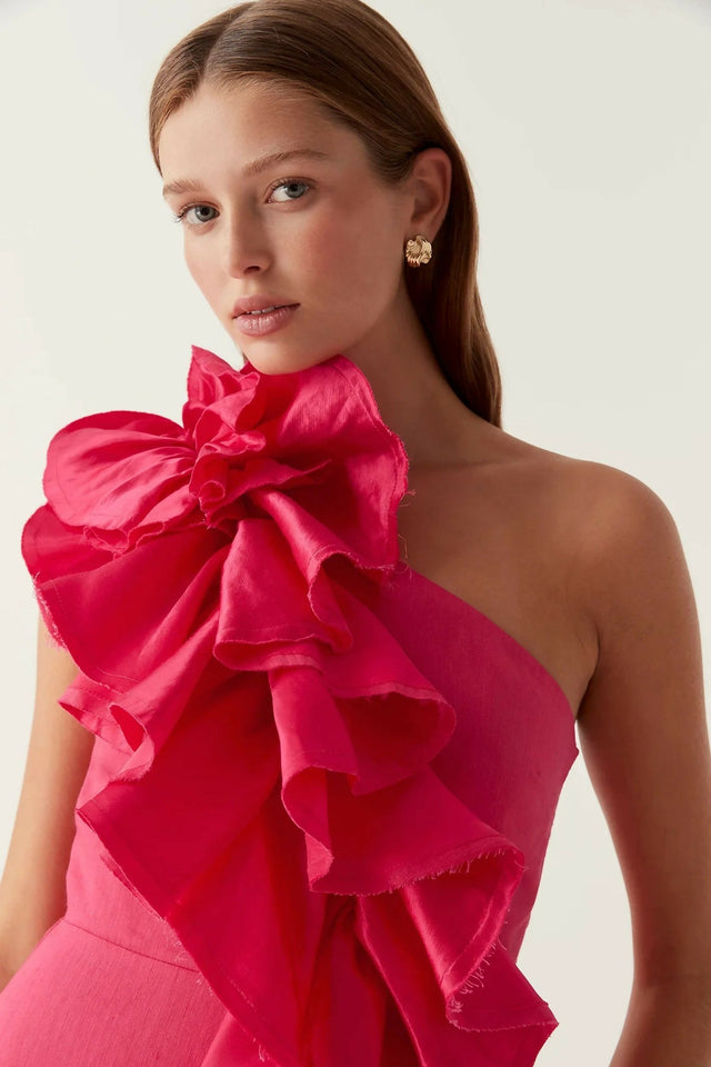 Aje Adelia Ruffle Midi Dress Pink - Dresses