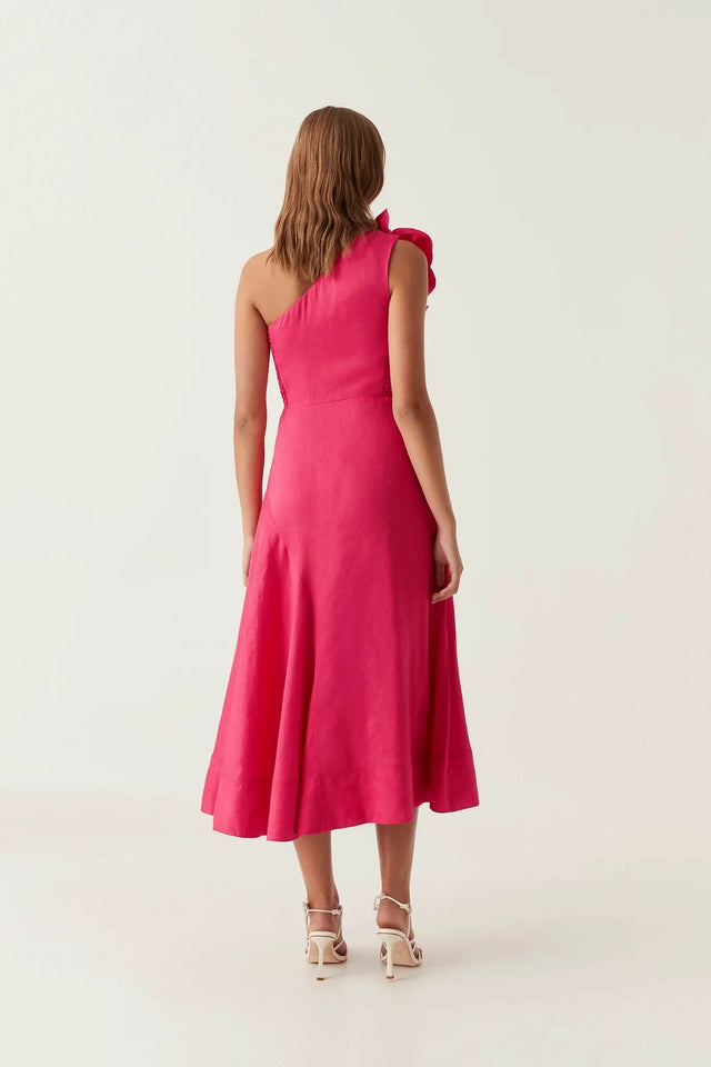 Aje Adelia Ruffle Midi Dress Pink - Dresses