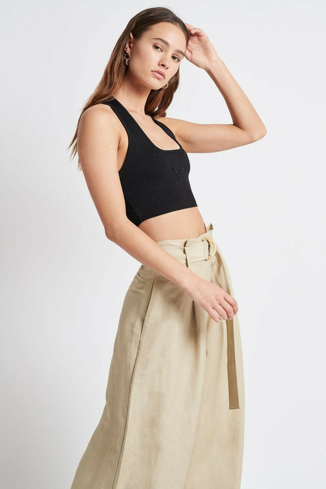 Aje Alla Knit Crop - 6 / Black - Tops