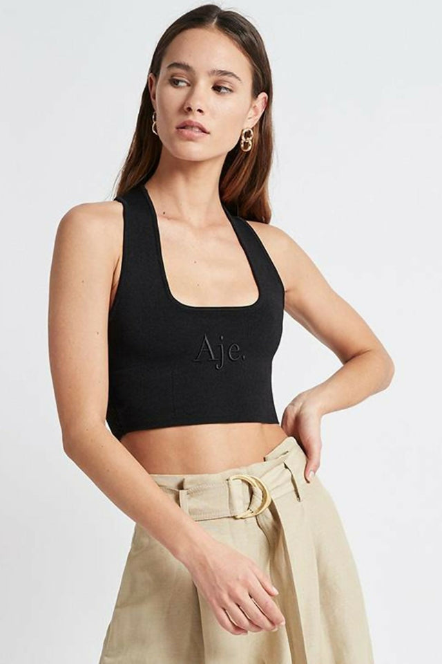 Aje Alla Knit Crop - 6 / Black - Tops