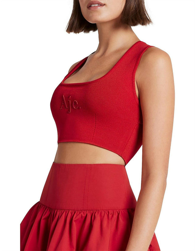 Aje Alla Knit Crop - 6 / Red - Tops