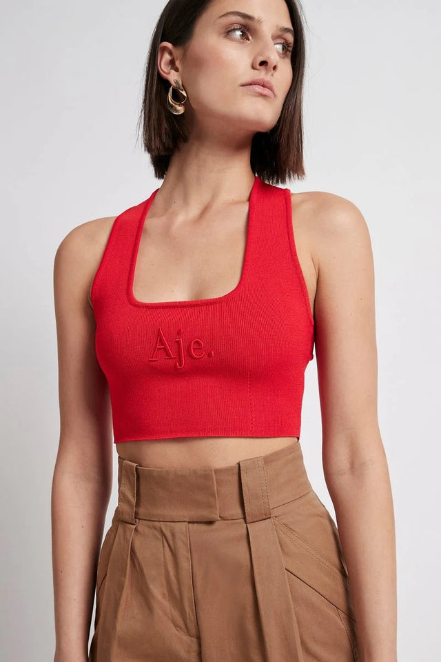 Aje Alla Knit Crop - 6 / Red - Tops