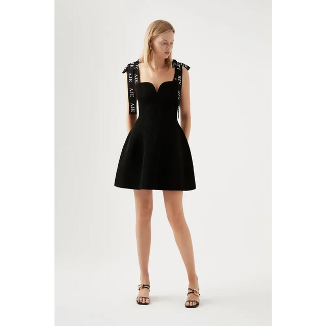 Aje Amber Knit Tie Mini Dress - 6 / Black - Dresses