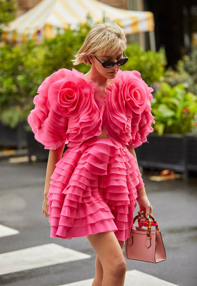 Aje Amour Ruffle Mini Dress - 8 / Pink - Dresses
