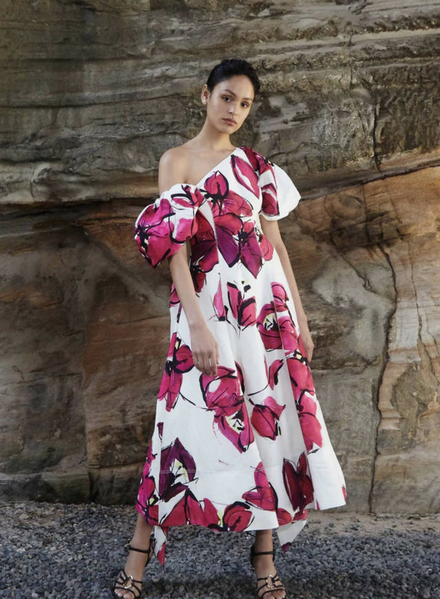 Aje Arista Tulip Sleeve Midi Dress - 10 / Multi - Dresses