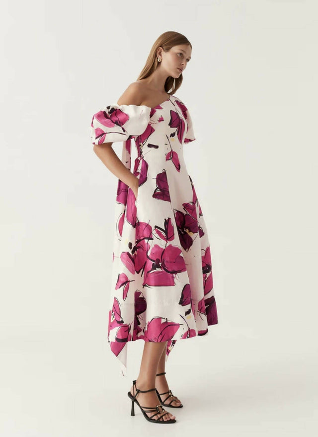Aje Arista Tulip Sleeve Midi Dress - 10 / Multi - Dresses