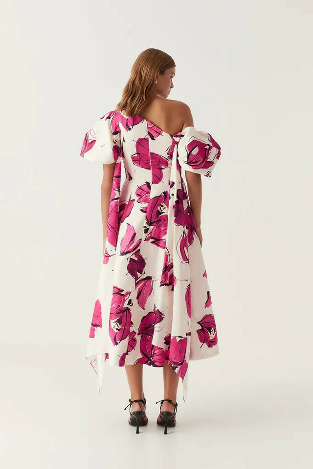Aje Arista Tulip Sleeve Midi Dress Falling Florals - 10 / Multi - Dresses