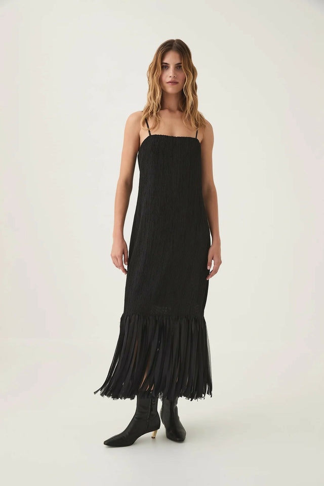Aje Arris Fringe Maxi Dress Size 8 - 8 / Black - Dresses