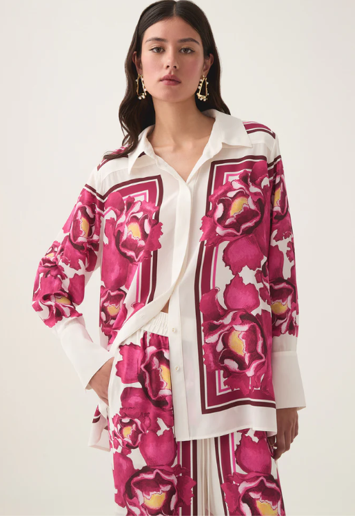 Aje Atomic Silk Shirt and Pant Set Boldly Blooming Size 12 - 12 / Multi - Dresses