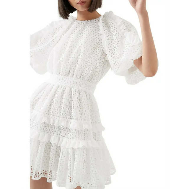Aje Aveline Broderie Mini Dress - 8 / White - Dresses