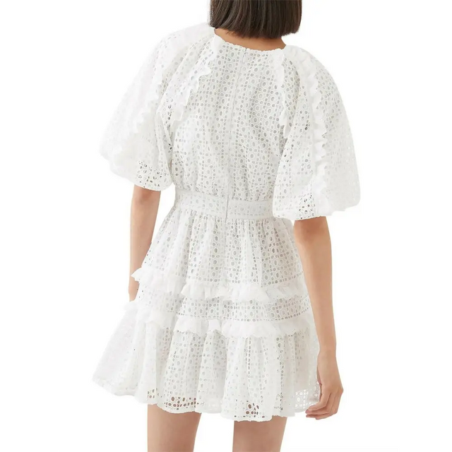 Aje Aveline Broderie Mini Dress - 8 / White - Dresses