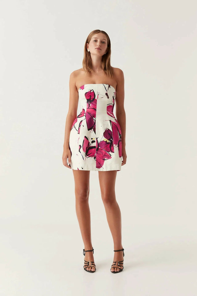 Aje Baret Strapless Mini Dress In Falling Florals Size 6 - 6 / Print - Dresses