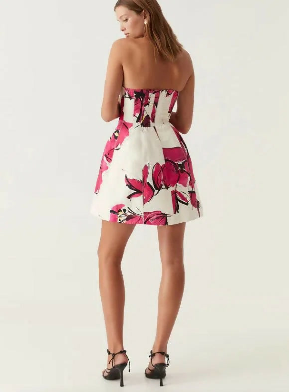 Aje Baret Strapless Mini Dress In Falling Florals Size 8 - 8 / Print - Dresses