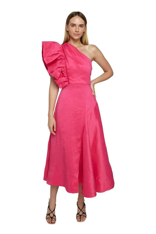 Aje Bonjour Asymmetric Dress in Fuschia Pink - 14 / Pink - Dresses