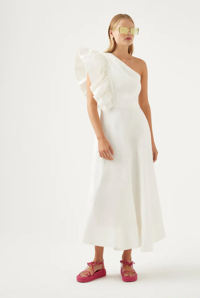 Aje Bonjour Asymmetric Midi Dress - 8 / White - Dresses