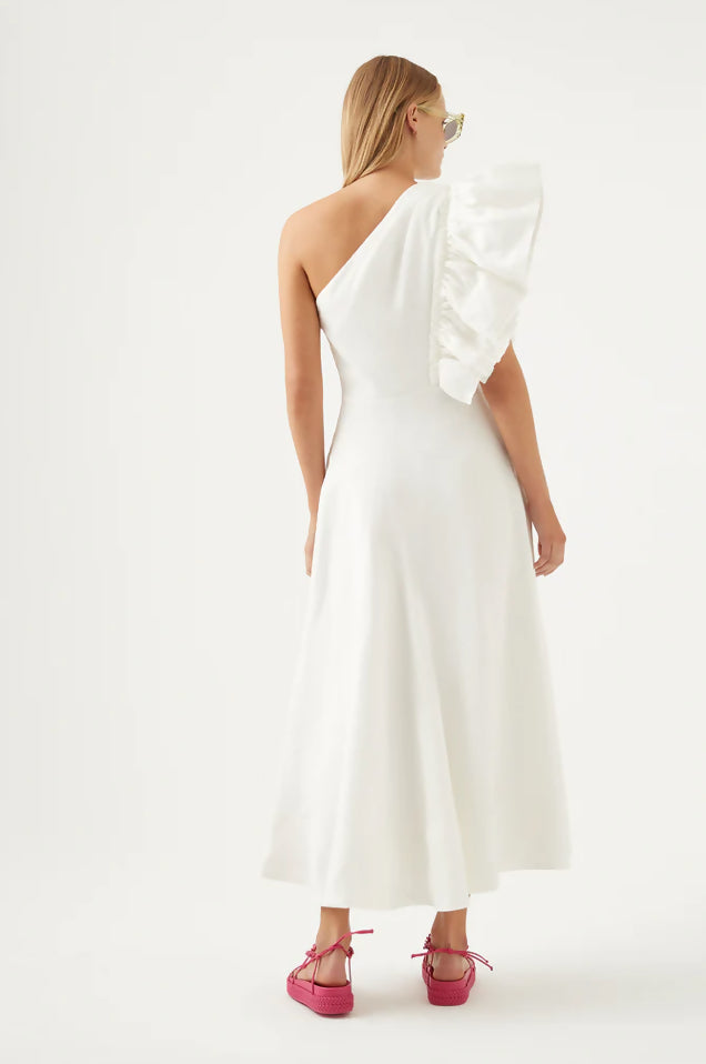 Aje Bonjour Asymmetric Midi Dress - 8 / White - Dresses