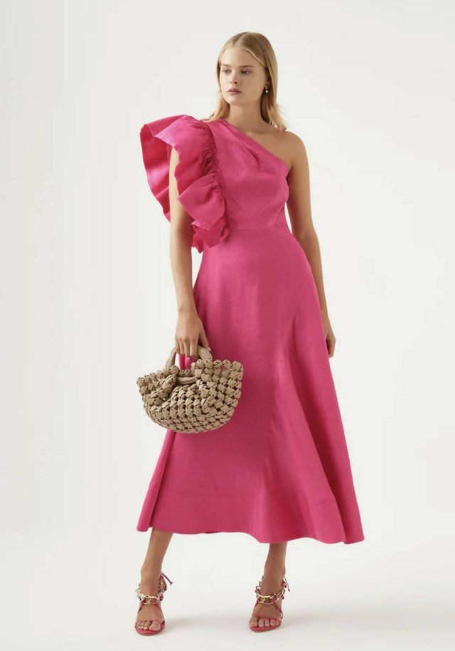 Aje Bonjour Asymmetric Midi Dress Pink - 12 / Pink - Dresses