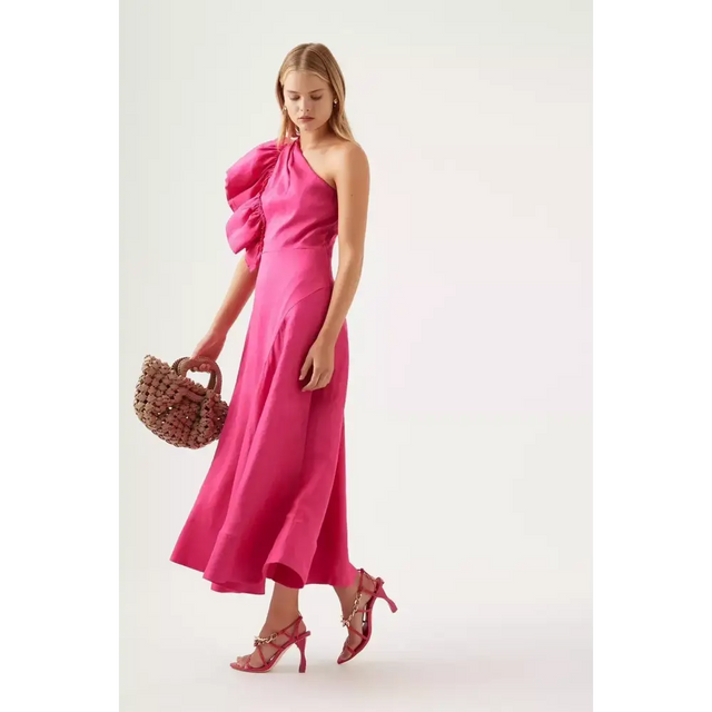 Aje Bonjour Aysmmetric Midi Dress - Fuchsia - Dress