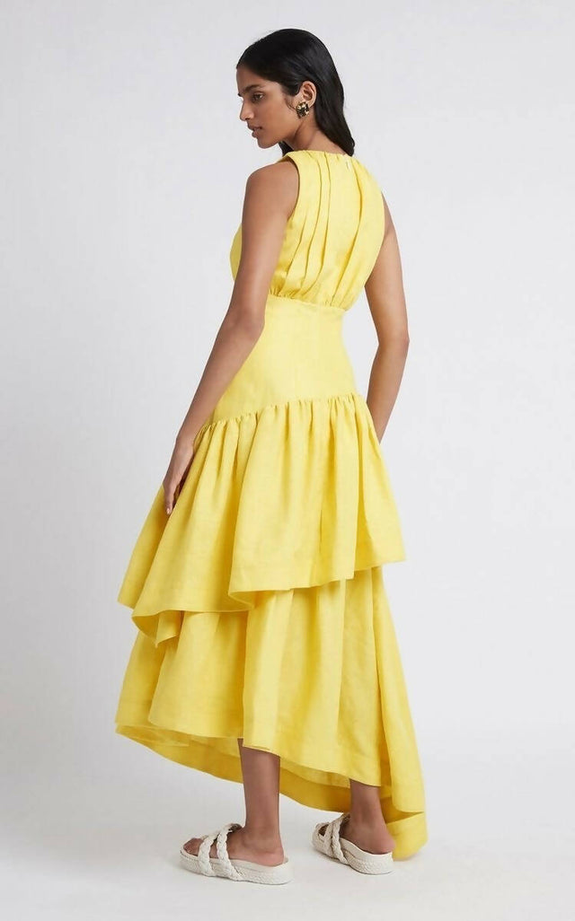 Aje Caliente Tiered Cut Out Dress - 12 / Yellow - Dresses