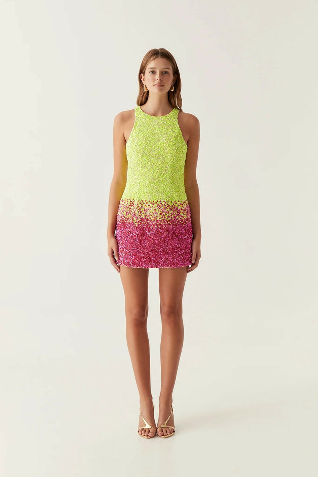 Aje Calypso Ombre Mini Dress Ombre Light Lime Green Size AU 8 - 8 / Multi - Dresses