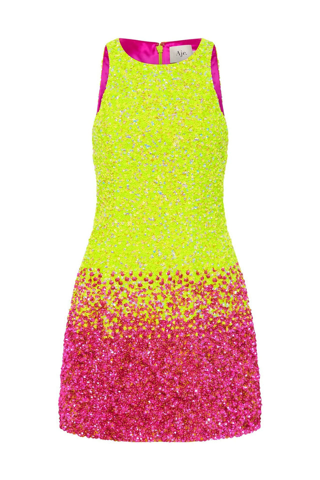 Aje Calypso Ombre Mini Dress Ombre Light Lime Green Size AU 8 - 8 / Multi - Dresses