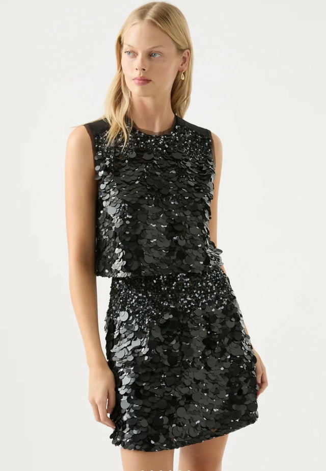 Aje Celeste Sequin Shell Top & Matching Cherie Skirt - 10 / Black - Outfit Sets