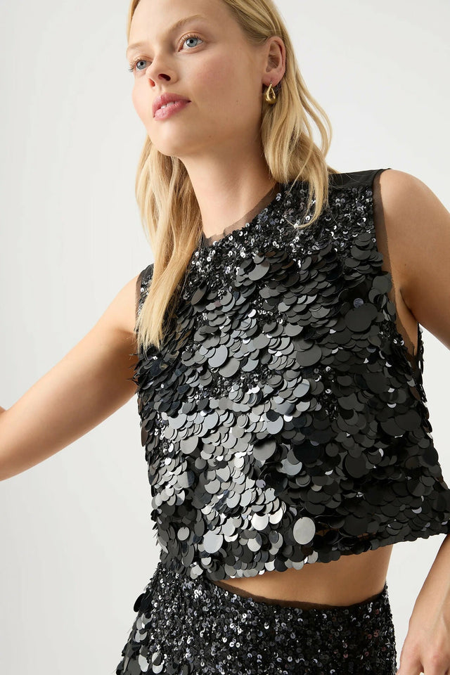 Aje Celeste Sequin Shell Top & Matching Cherie Skirt - 10 / Black - Outfit Sets