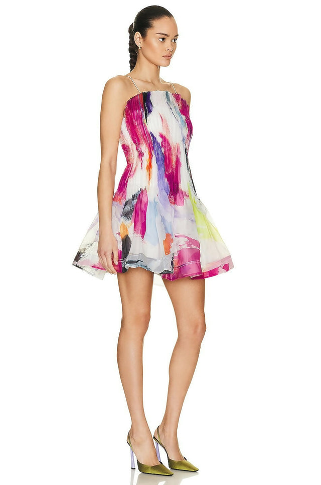 Aje Celestial Pleated Mini Dress Abstract Sunset Size AU 10 - 8 / Multi - Dresses