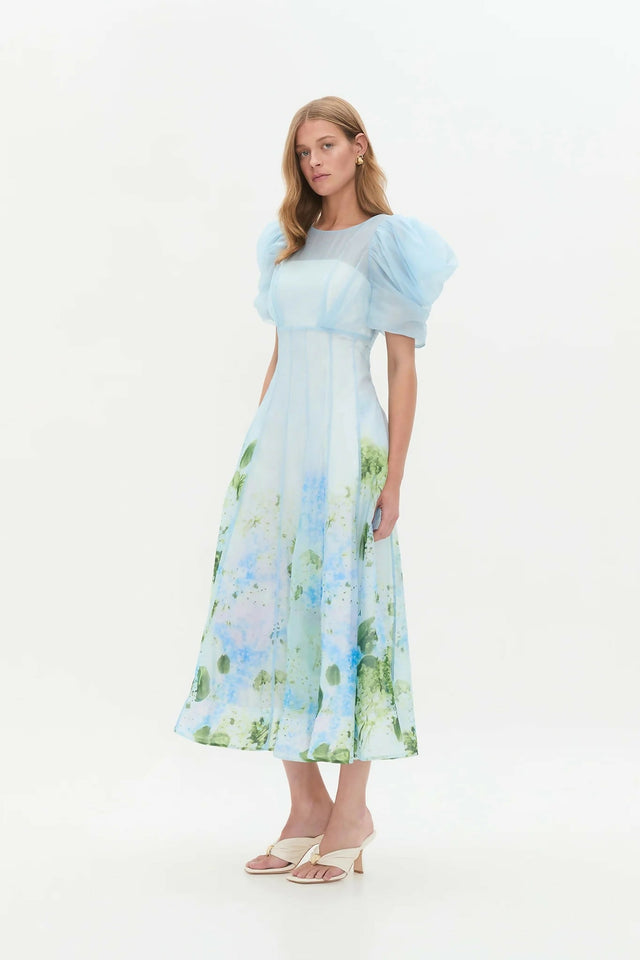 Aje Clementine Midi Dress Blue Hydrangea Size 10 - 10 / Blue - Dresses