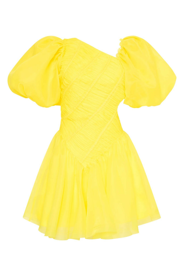 Aje Dawn Ruched Mini Dress - 6 / Yellow - Dresses