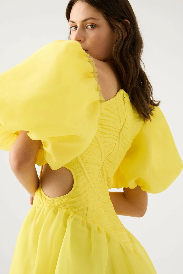 Aje Dawn Ruched Mini Dress - 6 / Yellow - Dresses