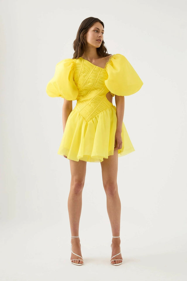 Aje Dawn Ruched Mini Dress - 6 / Yellow - Dresses