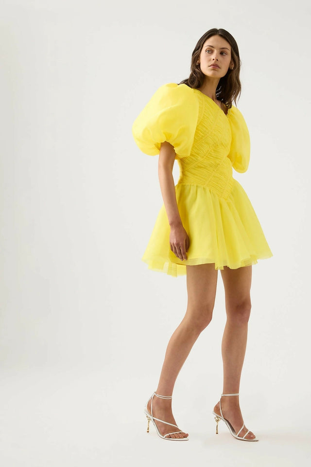 Aje Dawn Ruched Mini Dress - 6 / Yellow - Dresses