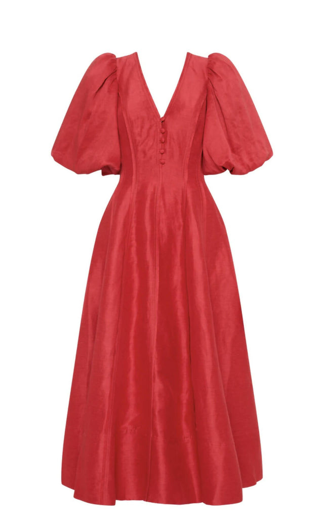 Aje Dusk Puff Sleeve Midi Dress in Red - 10 / Red - Dresses