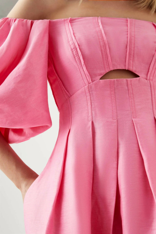 Aje Eugenie Off Shoulder Midi Dress - 12 / Pink - Dresses