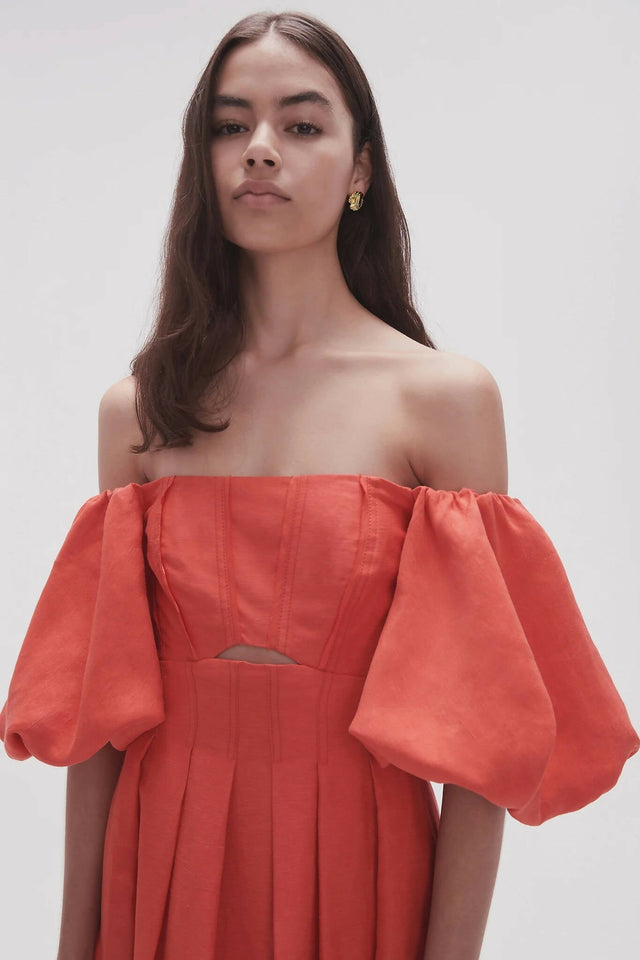 Aje Eugenie Off Shoulder Midi Dress Red Size 12 - 12 / Red - Dresses