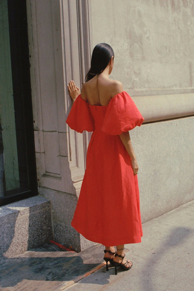 Aje Eugenie Off Shoulder Midi Dress Red Size 12 - 12 / Red - Dresses