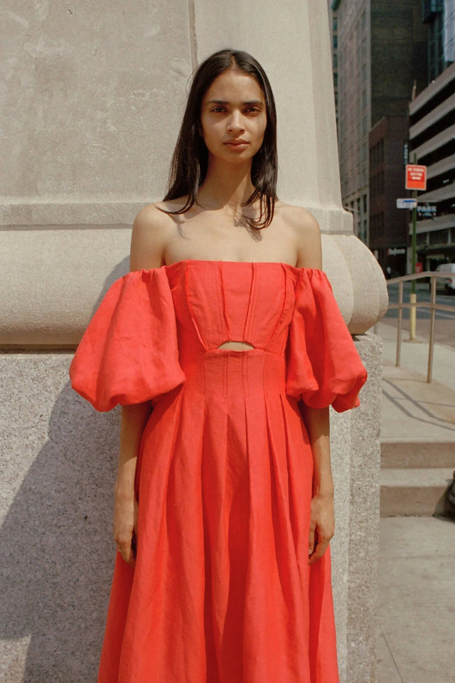 Aje Eugenie Off Shoulder Midi Dress Red Size 12 - 12 / Red - Dresses