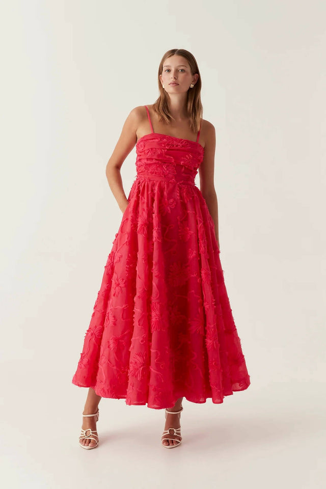 Aje Evangeline Midi Dress - 10 / Red - Dresses