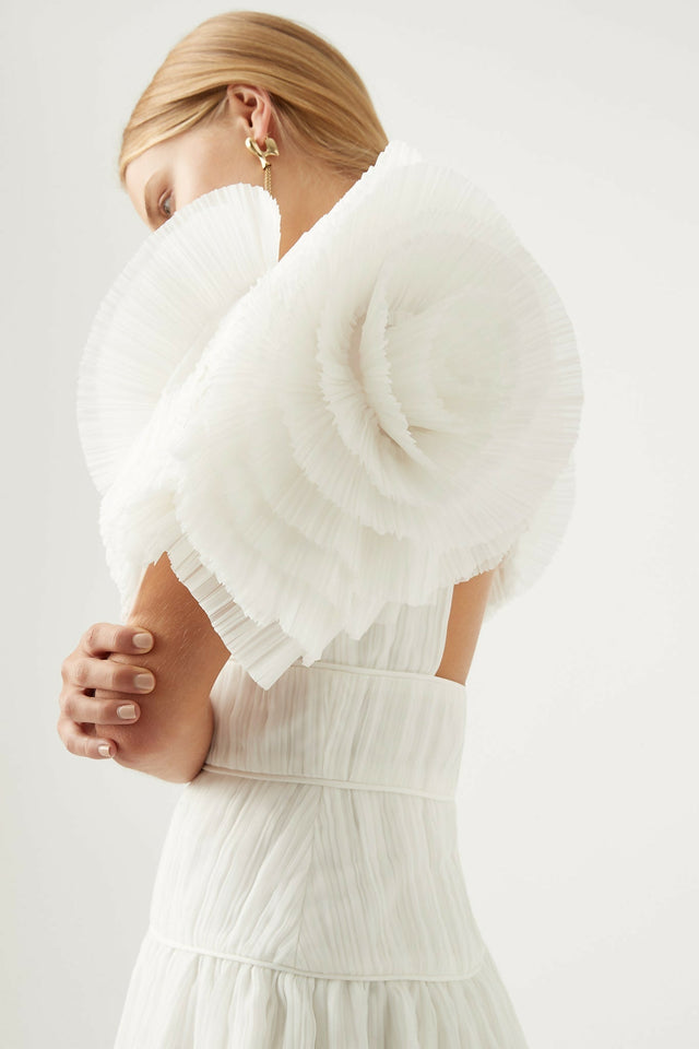 Aje Expressive Pleated Maxi Dress - 8 / White - Dresses