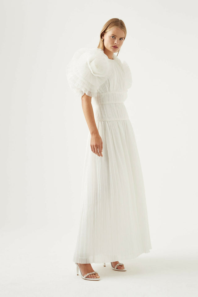 Aje Expressive Pleated Maxi Dress - 8 / White - Dresses