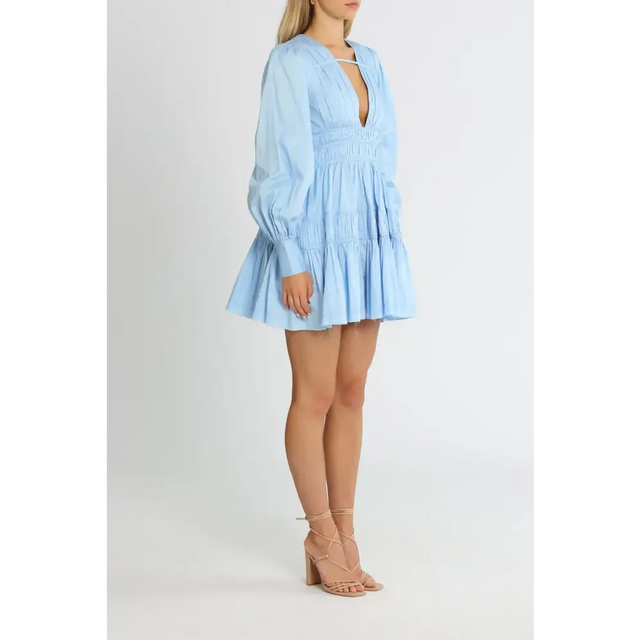 aje_fallingwater_gathered_mini_dress_powder_blue_balloon_sleeves